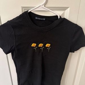Brandy Melville black embroidered flower shirt